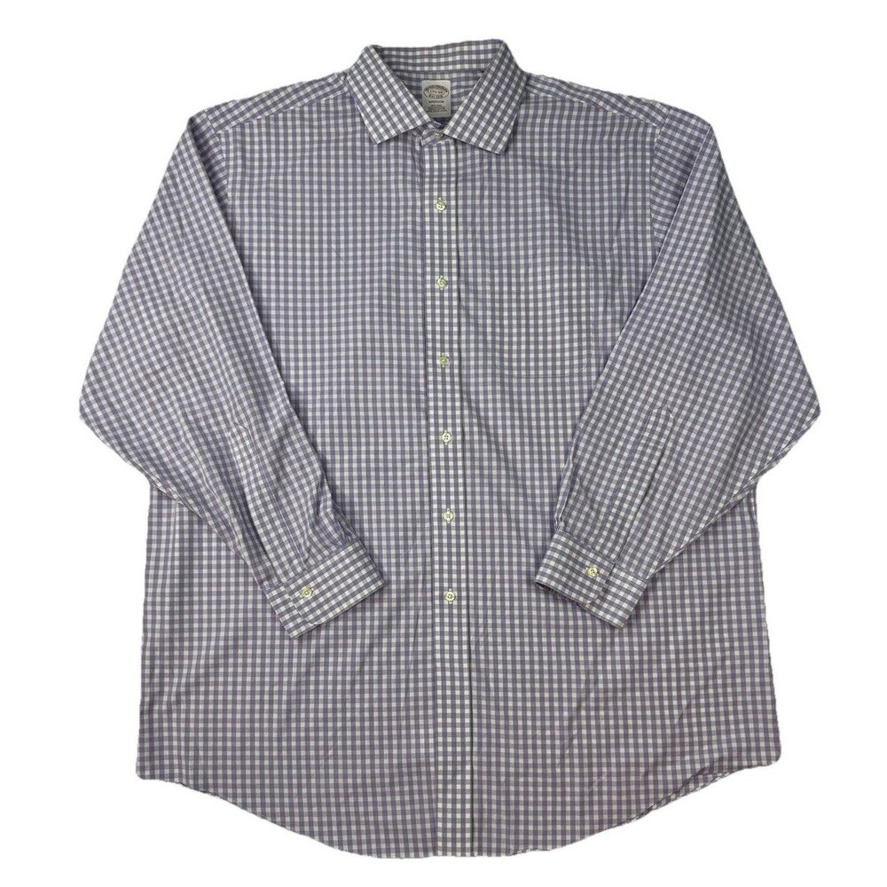 Brooks Brothers Mens Check Long Sleeve Button Up Dress Madison Shirt 17.5 - 34